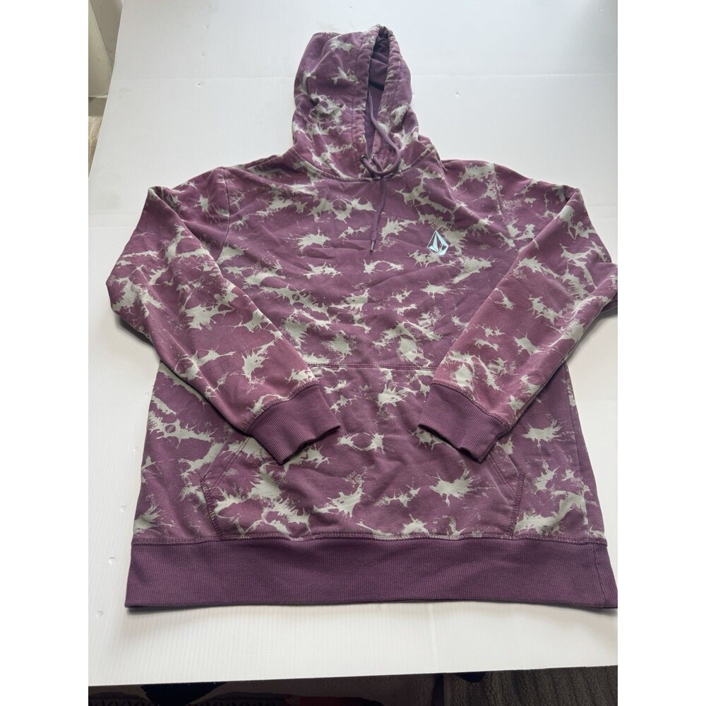Volcom Men’s Medium Purple Tie Dye Pullover Hoodie Logo Kangaroo Pocket